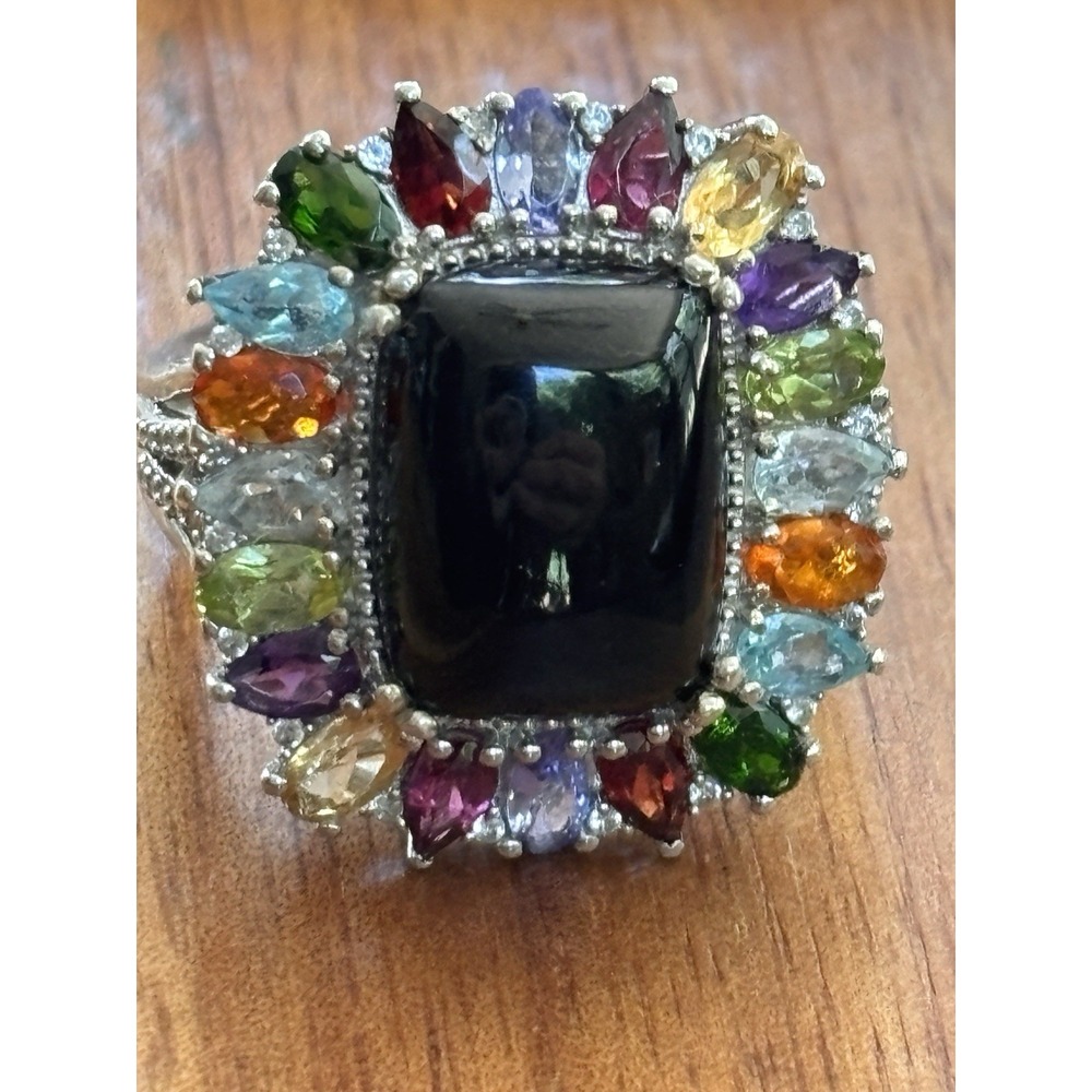 STS Sterling Silver Garnet, Blue Topaz Amethyst , Peridot, Citrine Ring Size 10